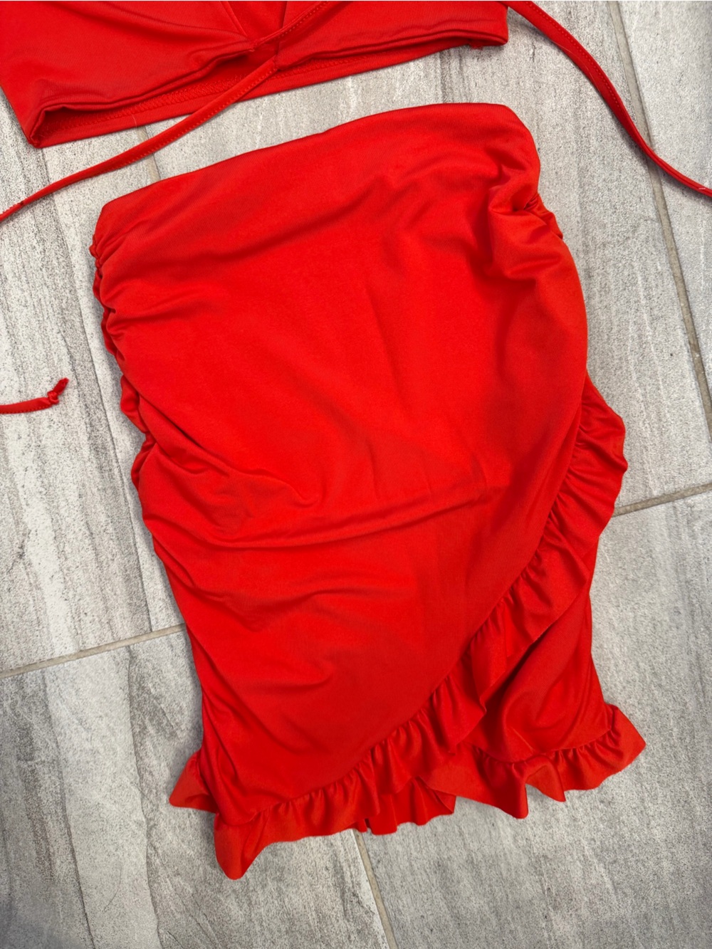 Red Ruffle Wrap Mini Skirt Set - Picture 9 of 9